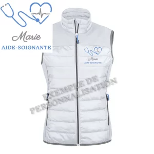 Doudoune aide-soignante personnalisée Blanche Motif Bleu