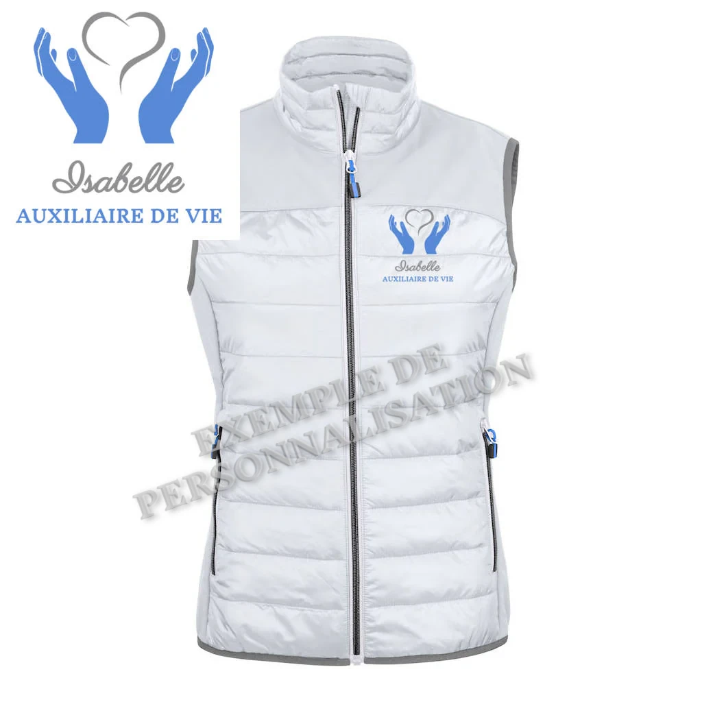 Doudoune Femme Aide à la personne Blanche Motif Bleu