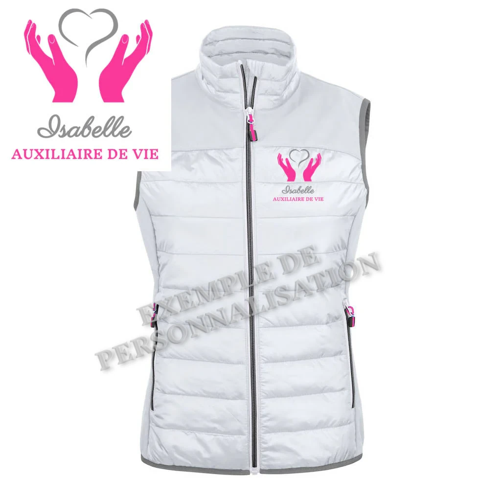 Doudoune Femme Aide à la personne Blanche Motif Rose