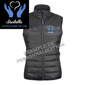 Doudoune auxiliaire de vie personnalisée Noire Motif Bleu