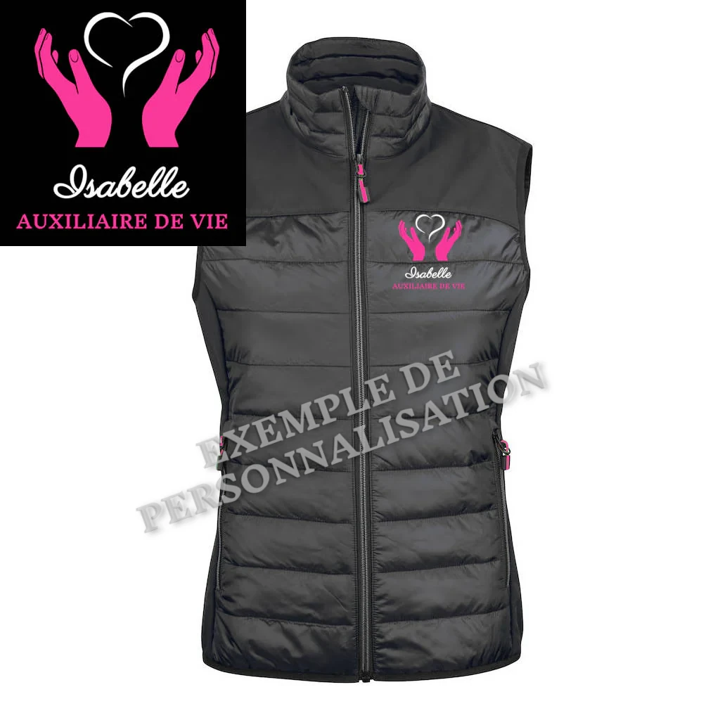 Doudoune Femme Aide à la personne Noire Motif Rose