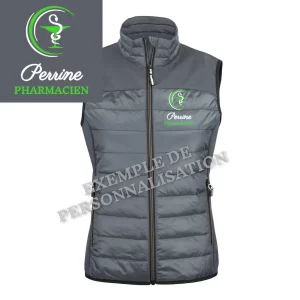 Doudoune Pharmacie Personnalisée Grise Motif Vert Clair