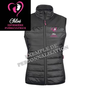 Doudoune infirmière puéricultrice personnalisée Noire Motif Rose