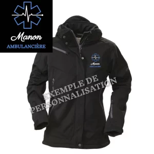Parka Ambulancière Personnalisée Noire Motif Bleu