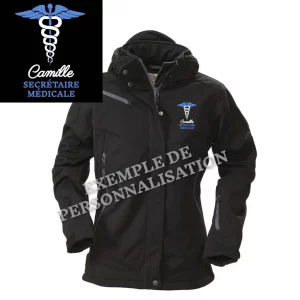 Parka Secrétaire Médicale Personnalisée Noire Motif Bleu