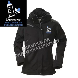 Parka Auxiliaire de Puériculture Personnalisée Noire Motif Bleu