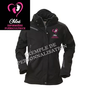Parka Infirmière Puéricultrice Personnalisée Noire Motif Rose