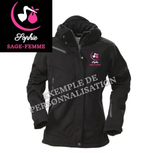Parka Hiver Femme Sage Femme Noire Motif Rose