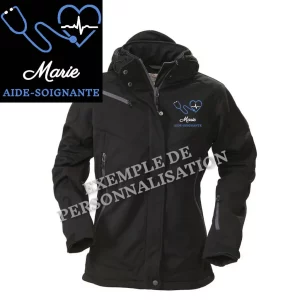 Parka aide-soignante personnalisée Noire Motif Bleu
