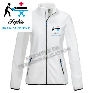 Polaire Brancardière personnalisée Blanche Motif Bleu