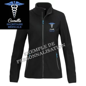 Polaire Secrétaire médicale personnalisée Noire Motif Bleu