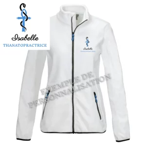 Polaire Thanatopractice personnalisée Blanche Motif Bleu