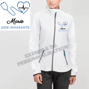 Polaire Aide-soignante personnalisée Blanche Motif Bleu
