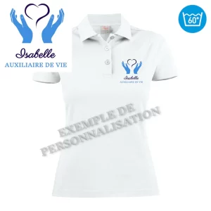 Polo Auxiliaire de Vie Personnalisé Blanc Motif Bleu