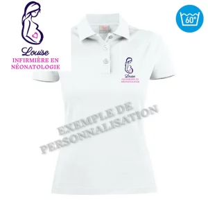 Polo Femme Enceinte Personnalisé Blanc Motif Fuchsia