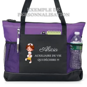 Sac Humouristique Soignante qui déchire avec prénom Violet