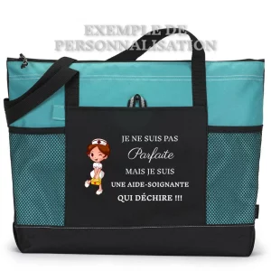 Sac Humouristique Soignante qui déchire sans prénom Turquoise