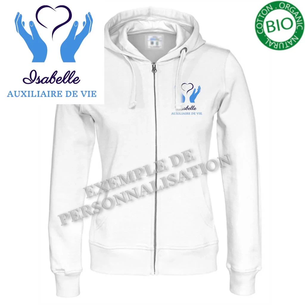 Veste à capuche Femme Aide à la personne Blanche Motif Bleu