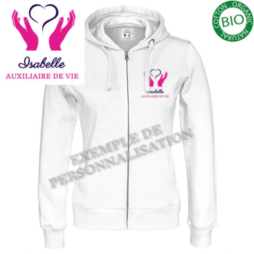 Veste à capuche Femme Aide à la personne Blanche Motif Rose