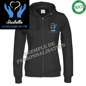 Veste à capuche auxilaire de vie personnalisée Noire Motif Bleu