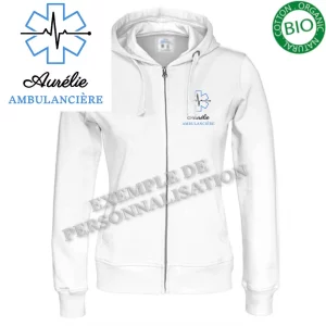 Veste à capuche Femme Ambulancière Blanche Motif Bleu