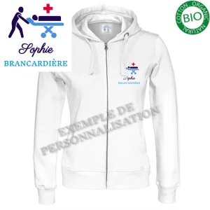 Veste à capuche Femme Brancardière Blanche Motif Bleu