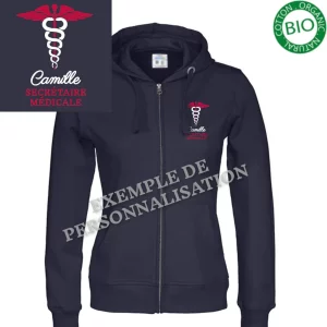 Veste à capuche Femme Caducée Marine