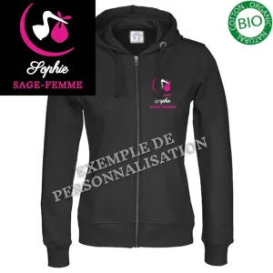 Veste à capuche Femme Cigogne Noire Motif Rose