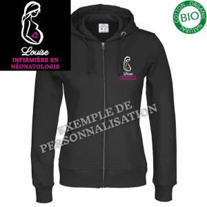 Veste à capuche Femme Femme Enceinte Noire Motif Rose