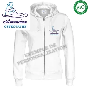 Veste à capuche Femme Kinésithérapeute Blanche Motif Bleu