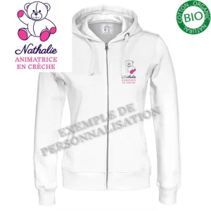 Veste à capuche Femme Ours en Peluche Blanche Motif Rose