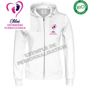 Veste à capuche Femme Puériculture Blanche Motif Rose