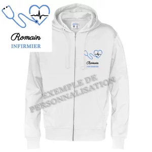 Veste Polaire Homme Stéthoscope Blanche Motif Bleu
