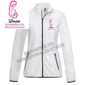 Polaire Femme Enceinte personnalisée Blanche Motif Rose
