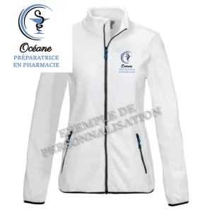 Polaire Pharmacien personnalisée Blanche Motif Bleu