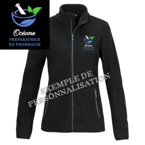Polaire Préparatrice en Pharmacie personnalisée Noire Motif Bleu
