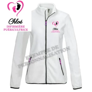 Polaire Infirmière puériculture Blanche Motif Rose