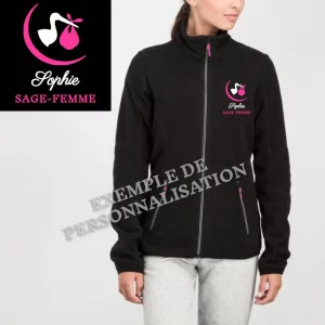 Polaire Sage Femme personnalisée Noire Motif Rose
