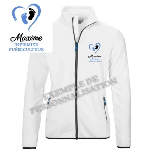 Veste Polaire Homme Puériculture Blanche Motif Bleu