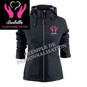 Veste imperméable auxiliaire de vie personnalisée Couleur Noire Motif Rose
