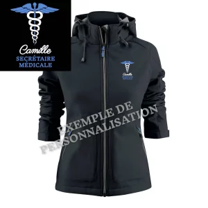 Veste imperméable secrétaire médicale personnalisée Couleur Noire Motif Bleu