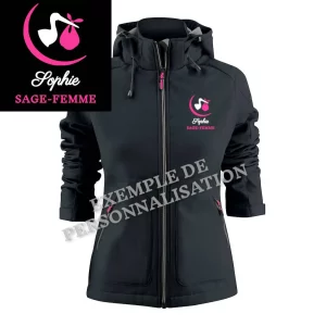 Veste imperméable sage-femme personnalisée Couleur Noire Motif Rose