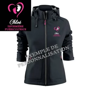 Veste imperméable infirmière puéricultrice personnalisée Couleur Noire Motif Rose